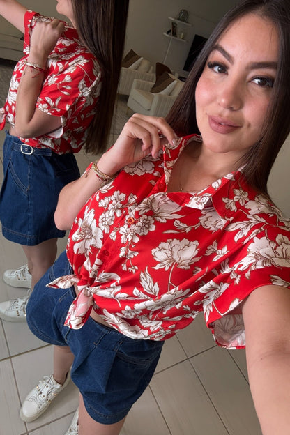 Poise Floral Red Top