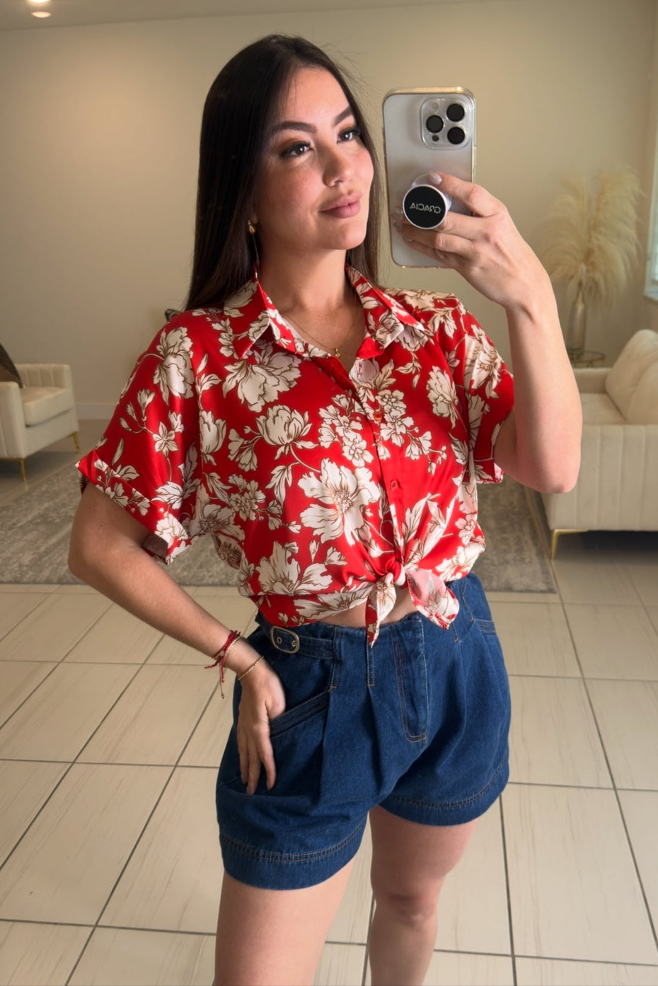 Poise Floral Red Top