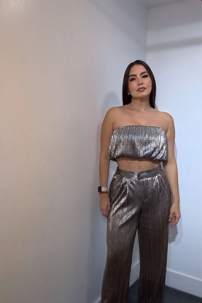 Dark Grey Metallic Pant Set