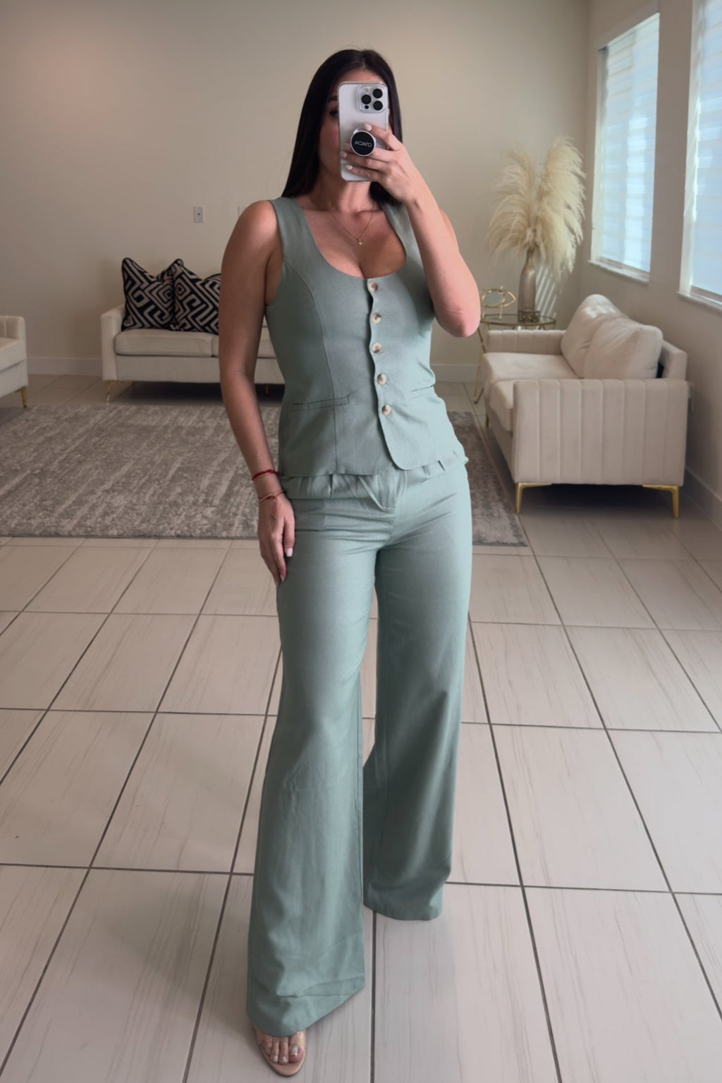 Essence Chic Linen Green Pants Set