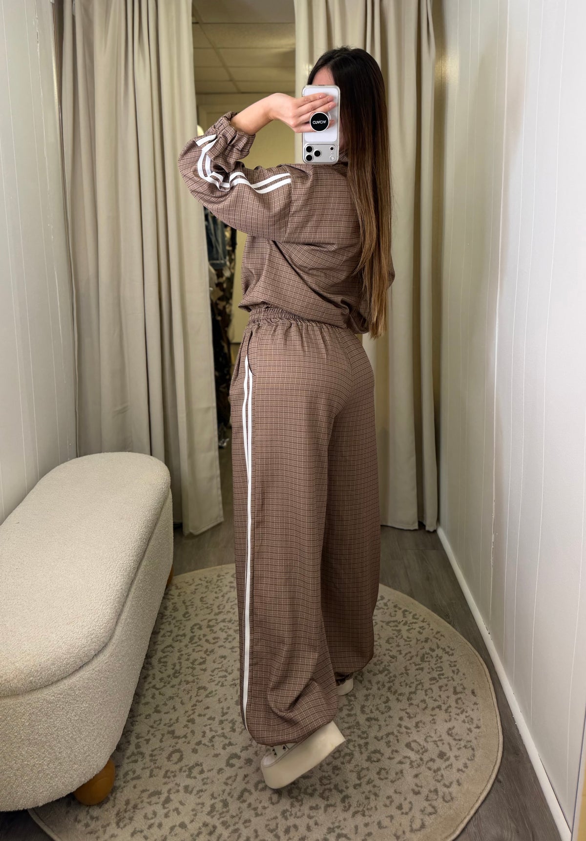 Luxe Plaid Track Mocha Pant Set