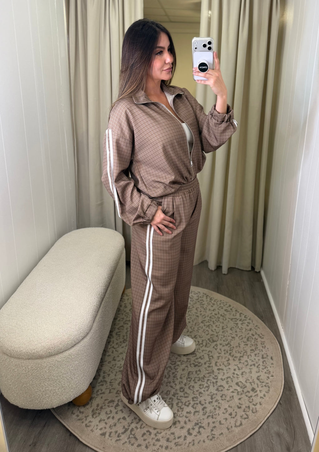 Luxe Plaid Track Mocha Pant Set