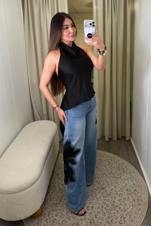 Elegance Asym Draped Black Top