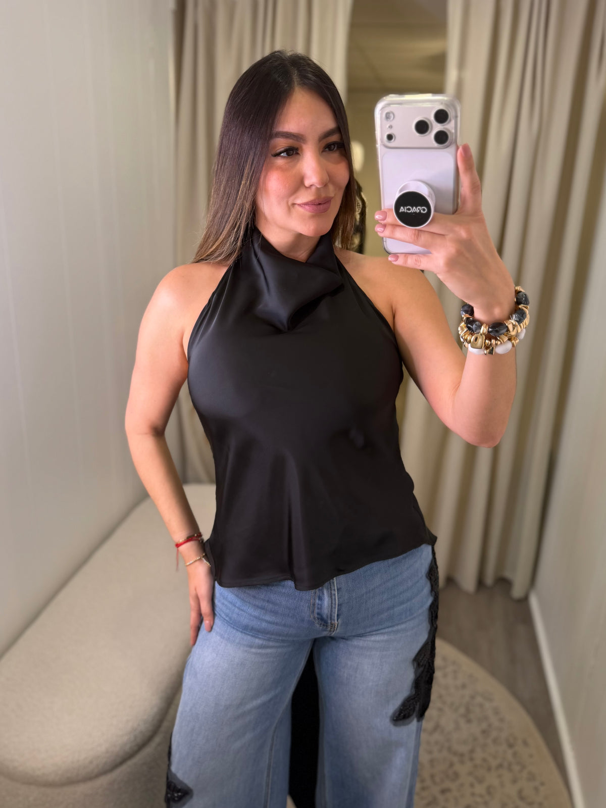 Elegance Asym Draped Black Top
