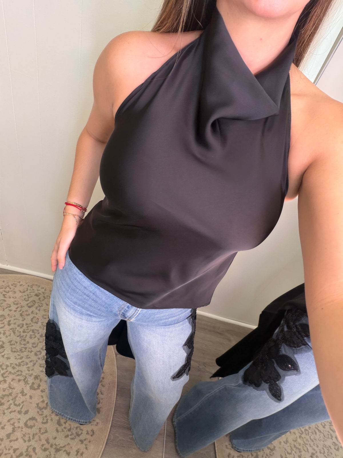 Elegance Asym Draped Black Top