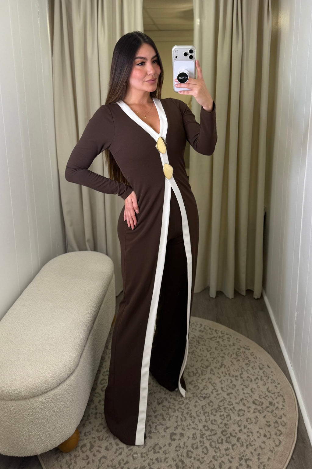 Luxe Wide Leg Brown Jumpsuit