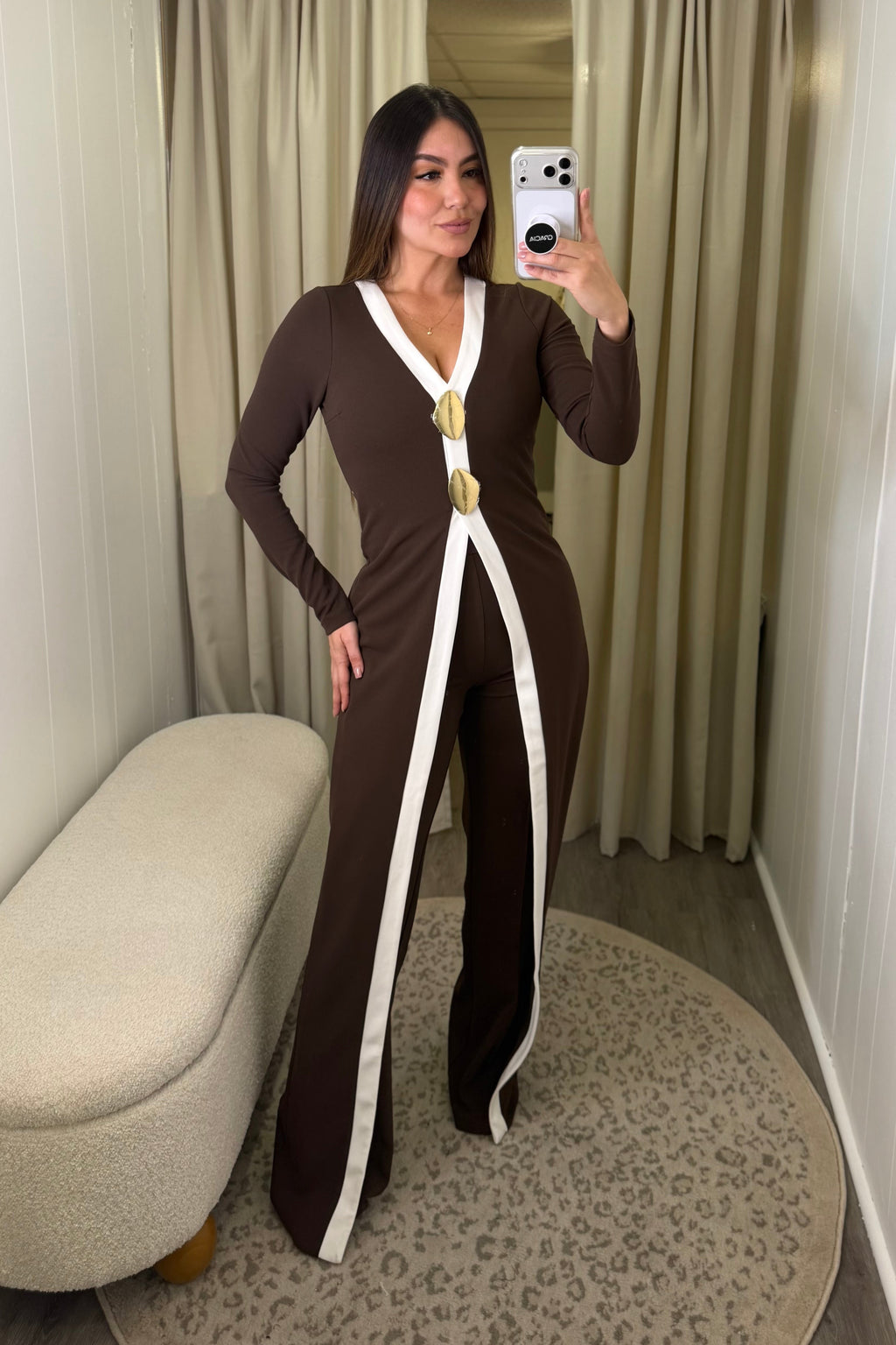 Luxe Wide Leg Brown Jumpsuit