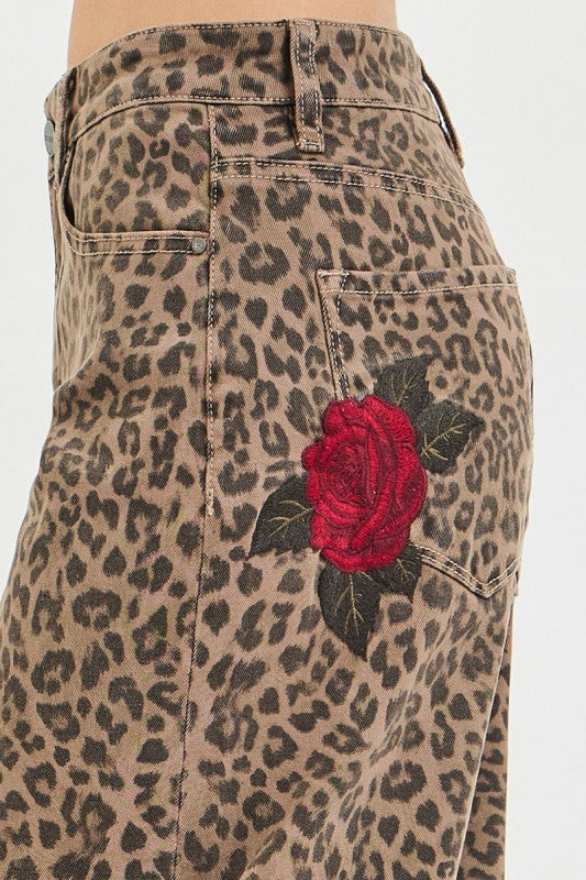 Wild Rose Leopard Barrel Pants