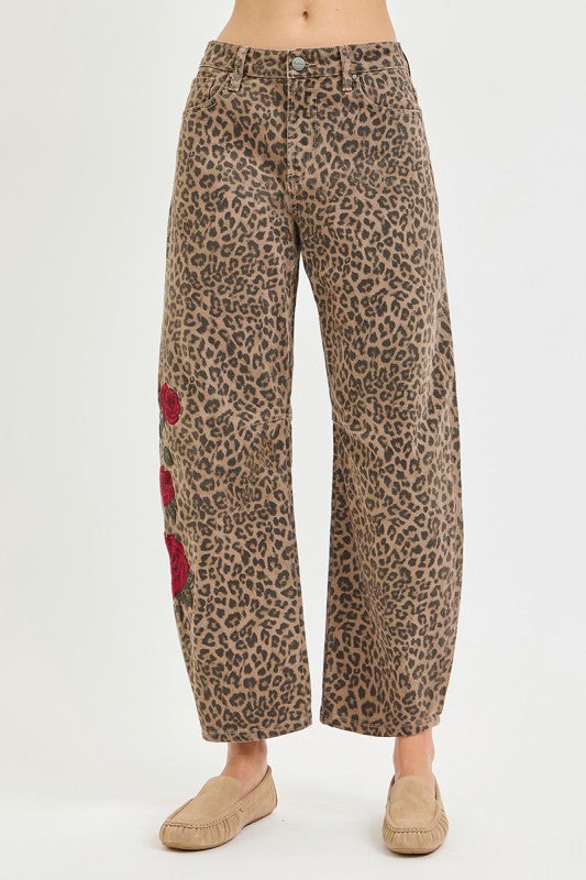 Wild Rose Leopard Barrel Pants