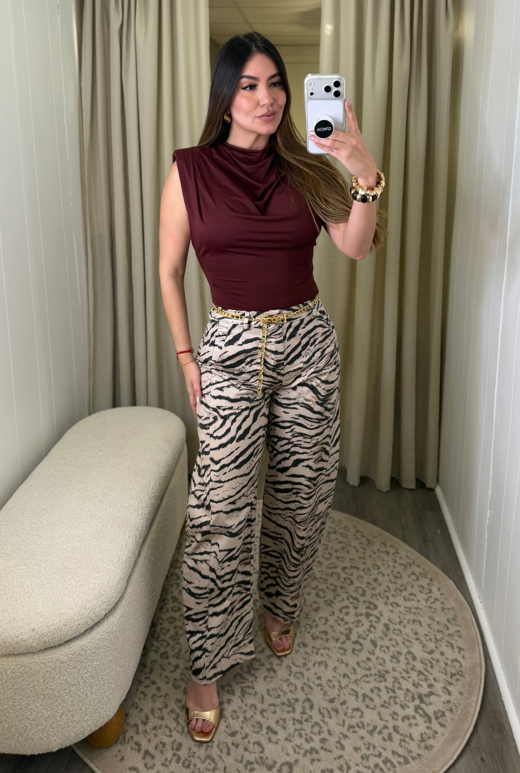 Wild Muse Zebra Beige Barrel Pants