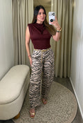 Wild Muse Zebra Beige Barrel Pants