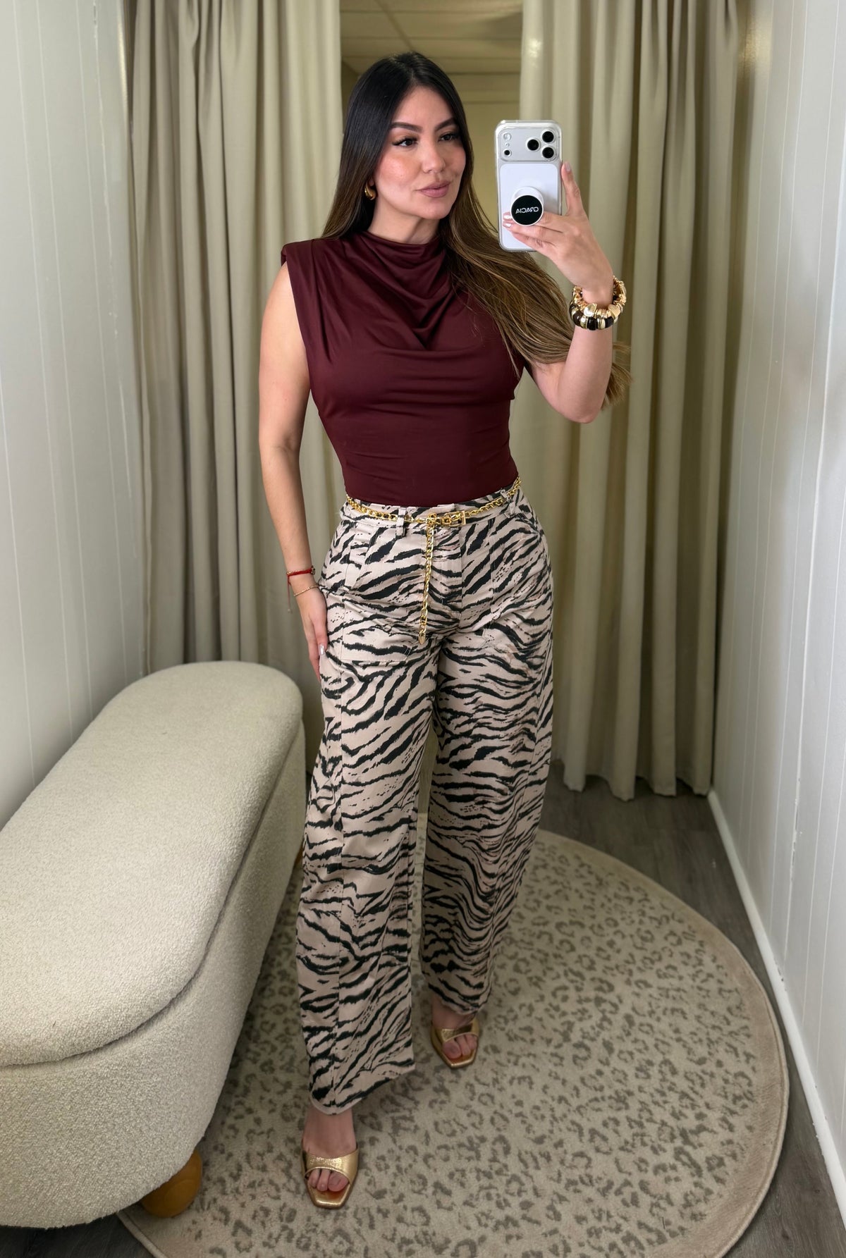Wild Muse Zebra Beige Barrel Pants