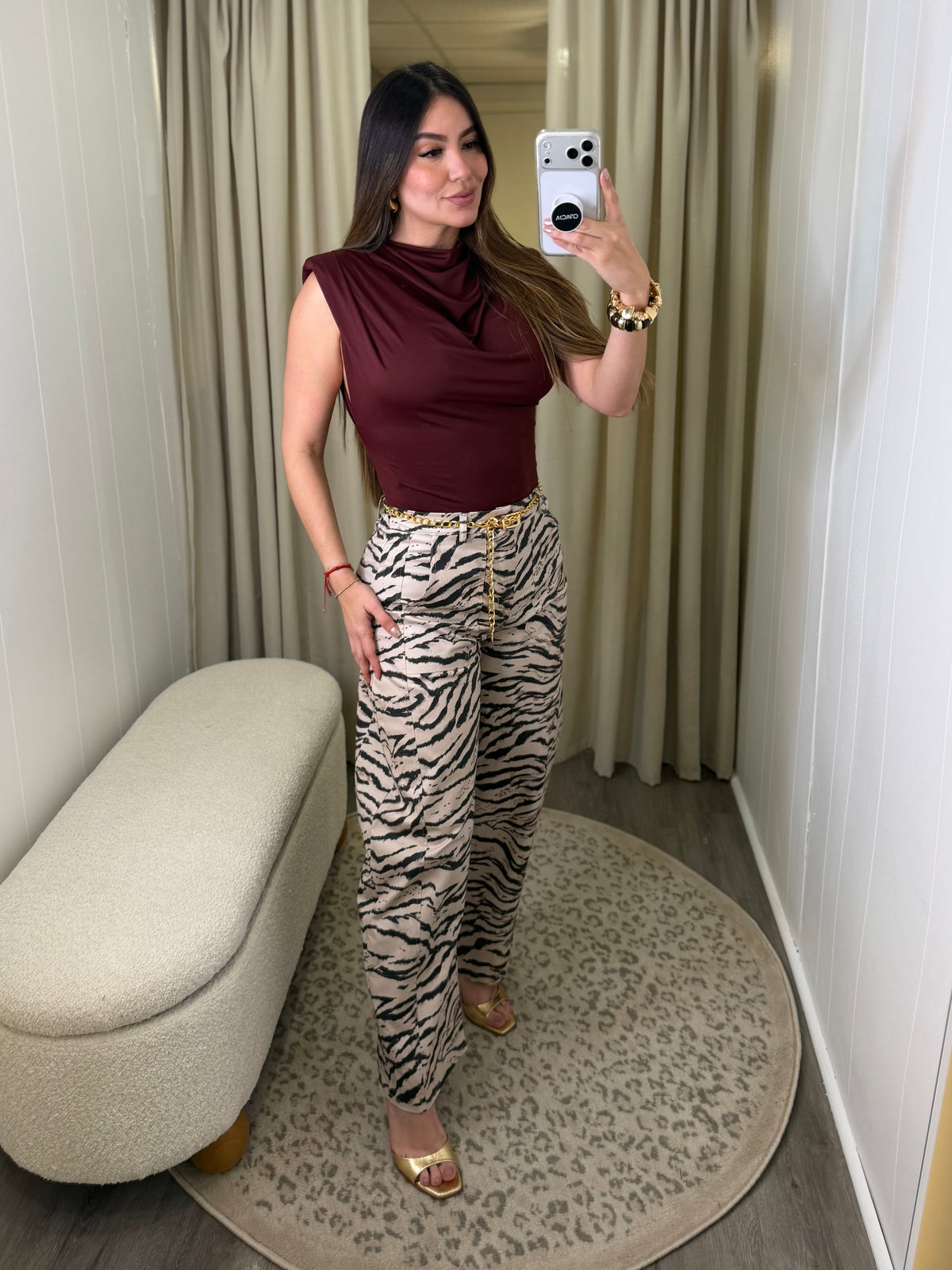 Wild Muse Zebra Beige Barrel Pants