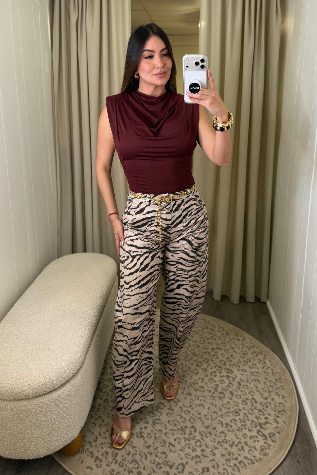 Wild Muse Zebra Beige Barrel Pants