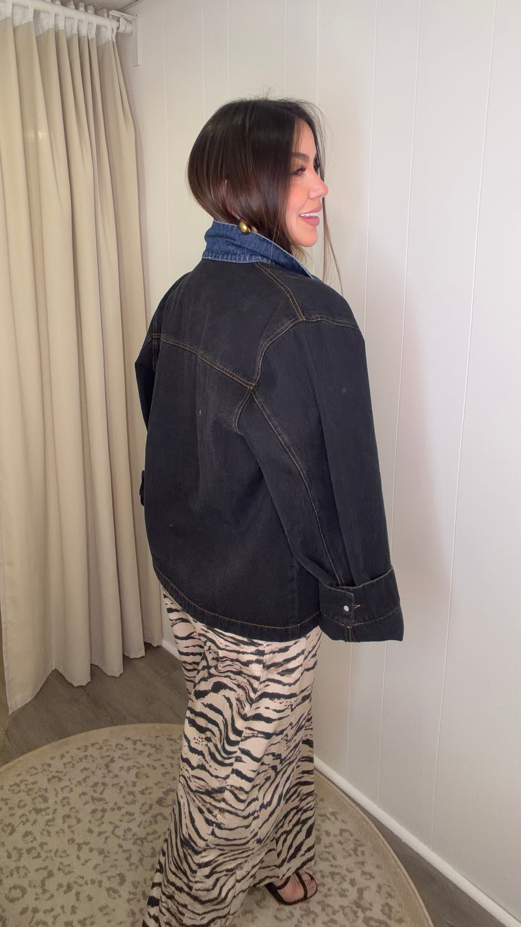 Iconic Contrast Black and Blue Denim Jacket