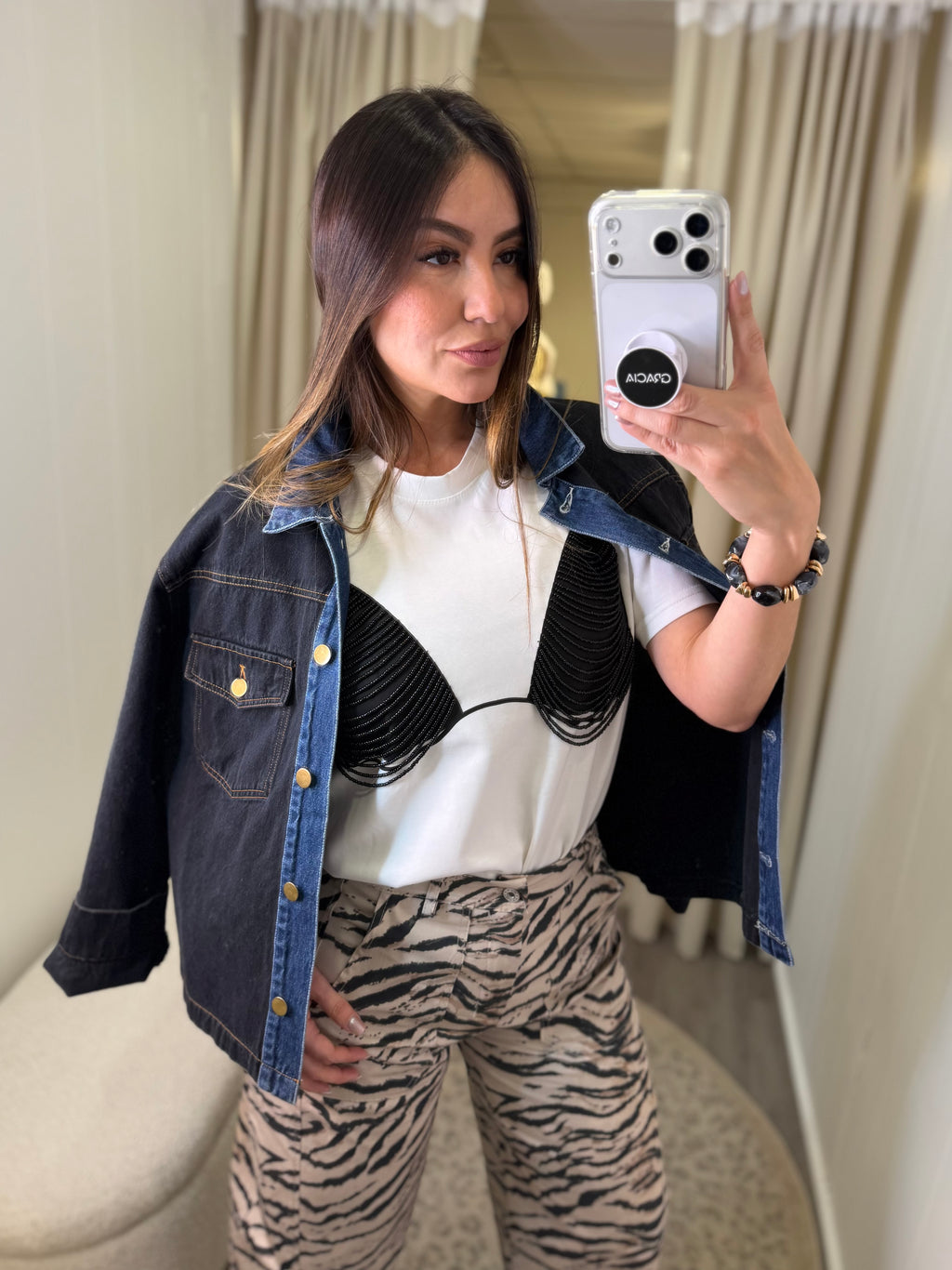 Black Embellished White Tshirt