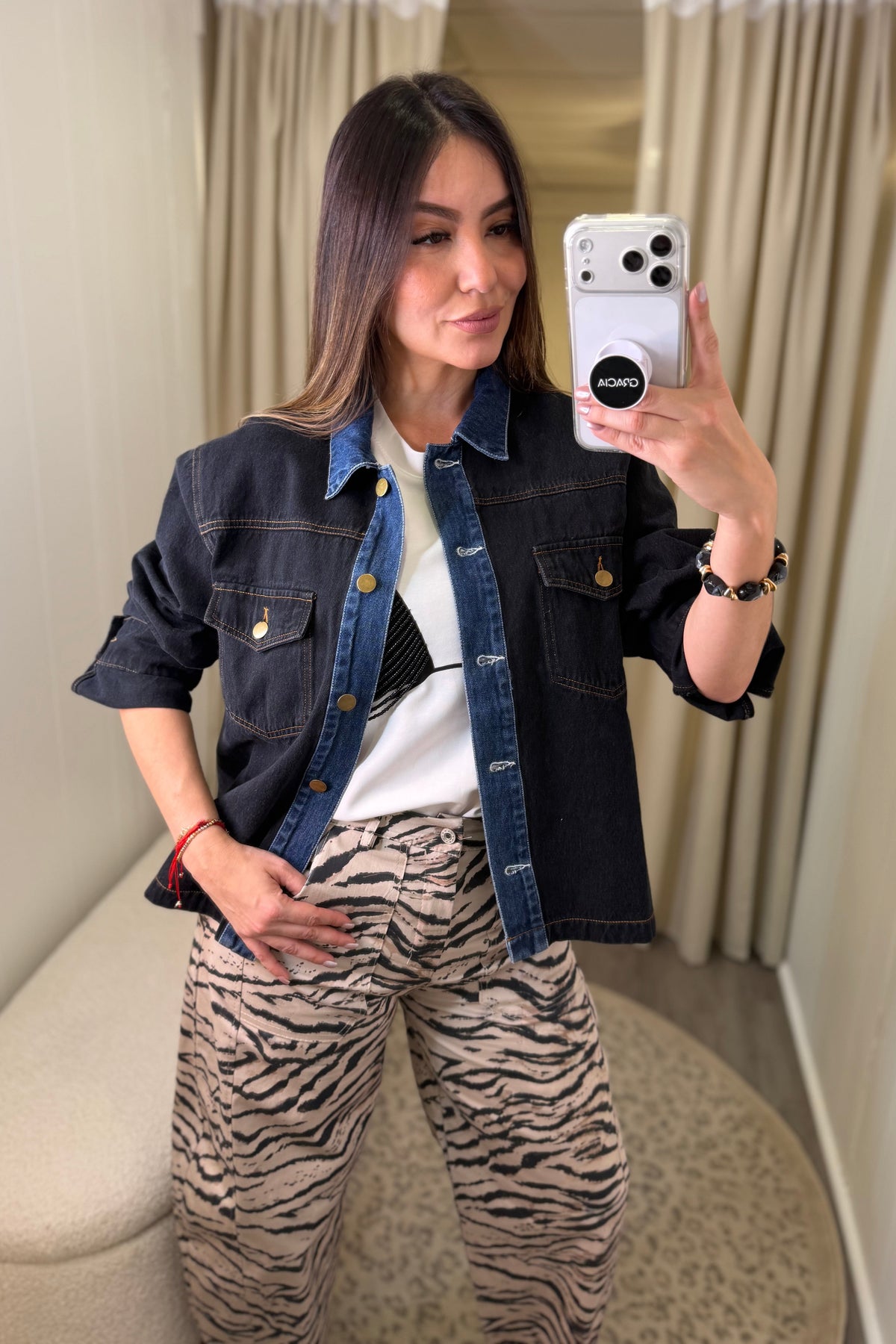 Iconic Contrast Black and Blue Denim Jacket