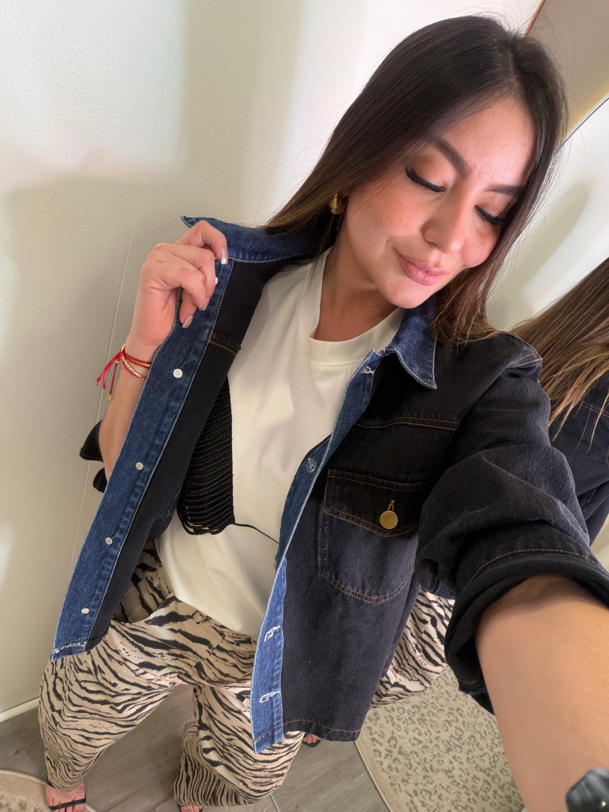 Iconic Contrast Black and Blue Denim Jacket