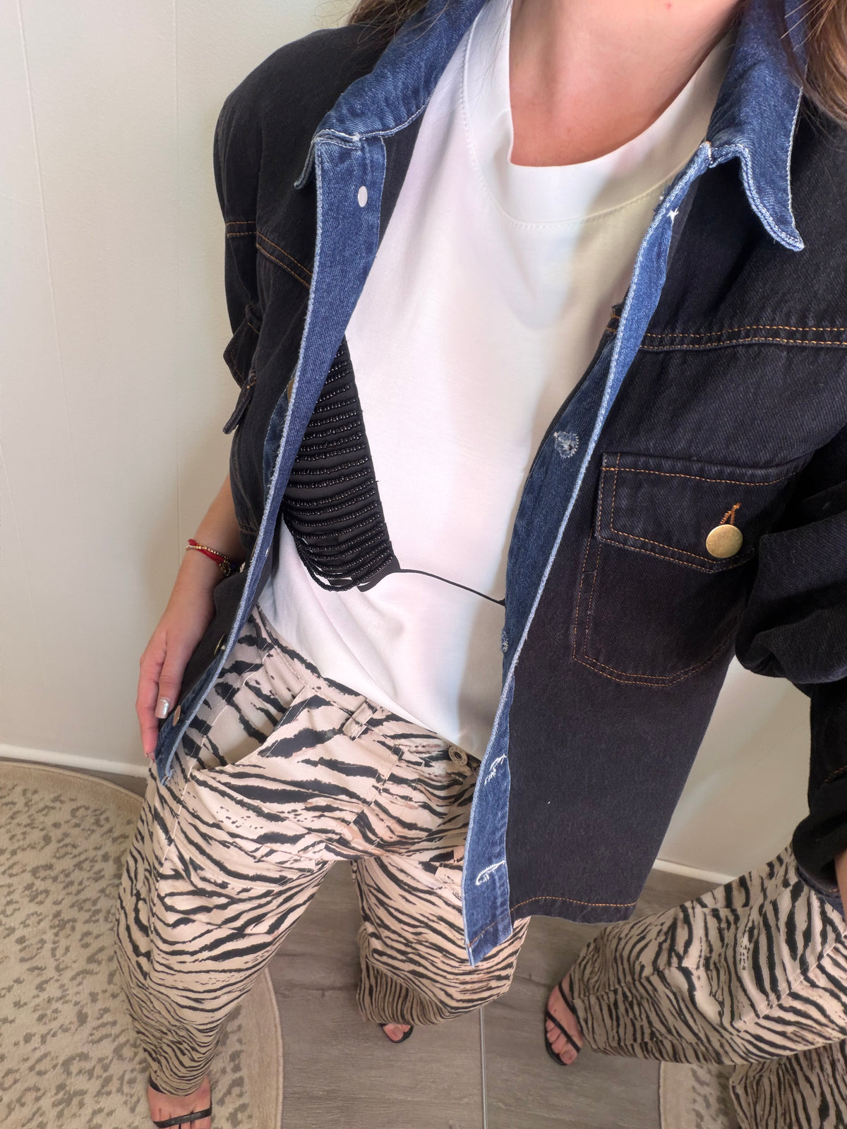 Iconic Contrast Black and Blue Denim Jacket