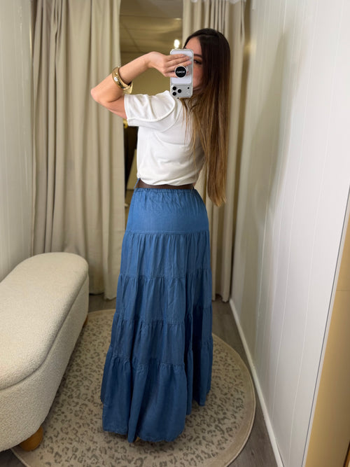 Azure Flow Denim Skirt