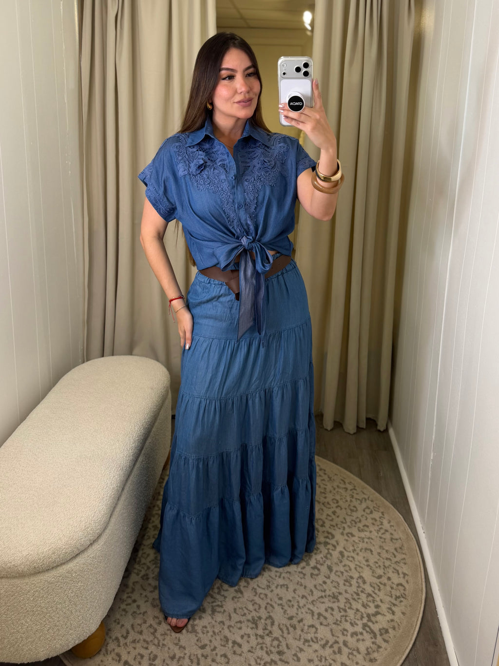 Floral Charm Blue Denim Top