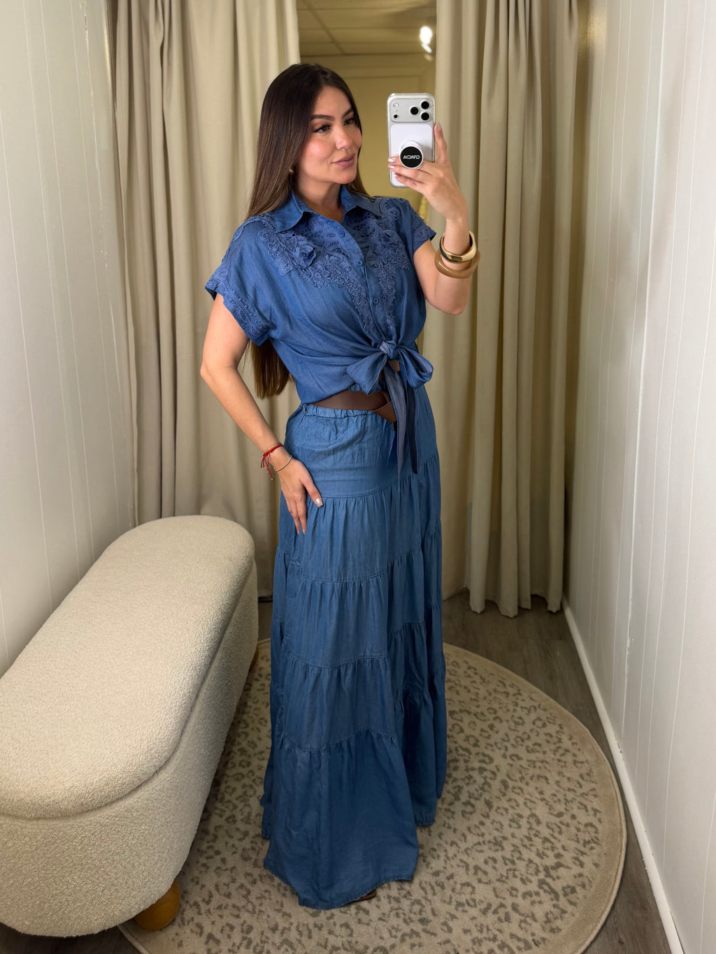 Azure Flow Denim Skirt