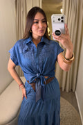 Floral Charm Blue Denim Top