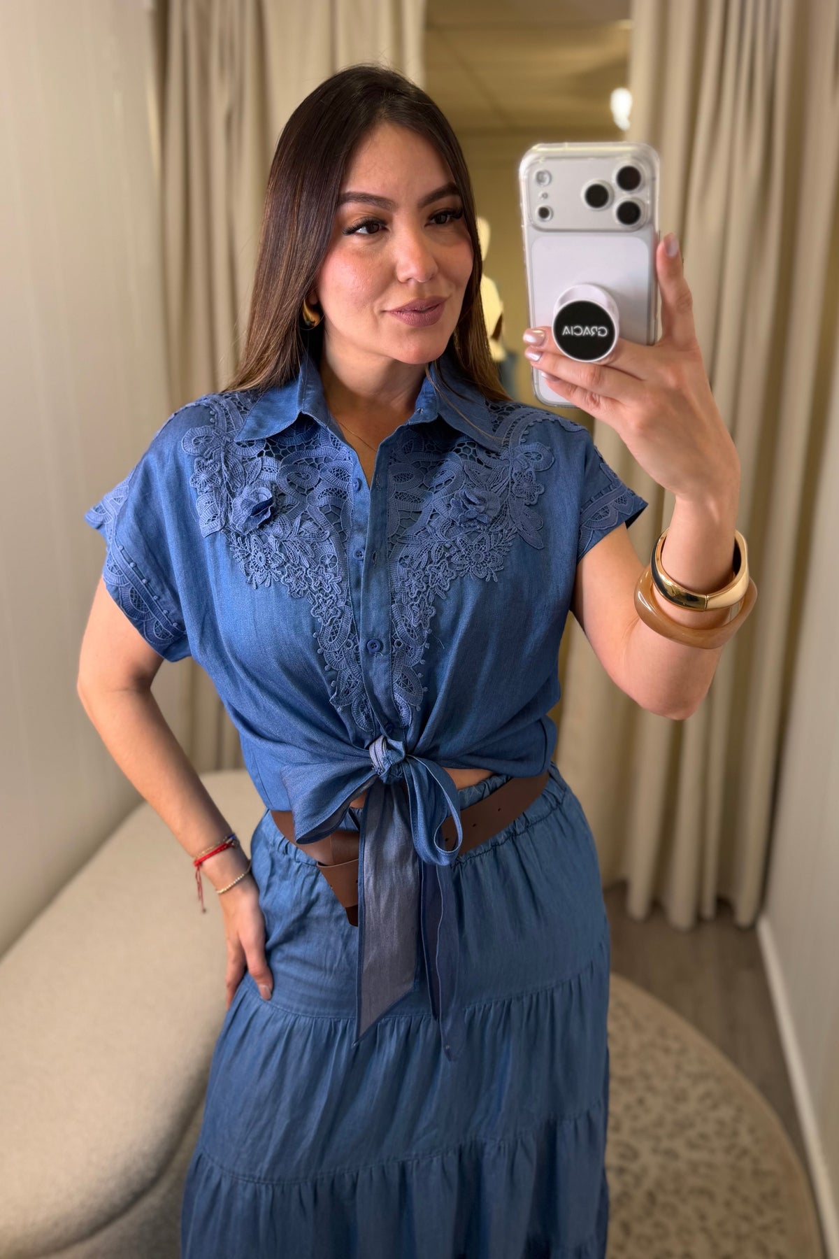 Floral Charm Blue Denim Top