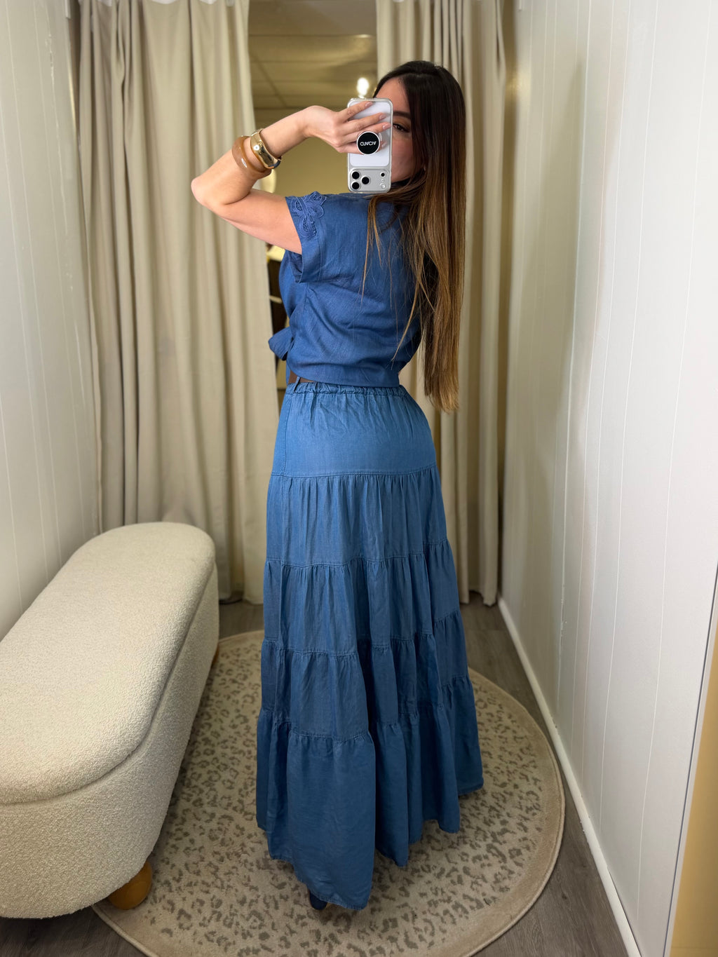 Azure Flow Denim Skirt