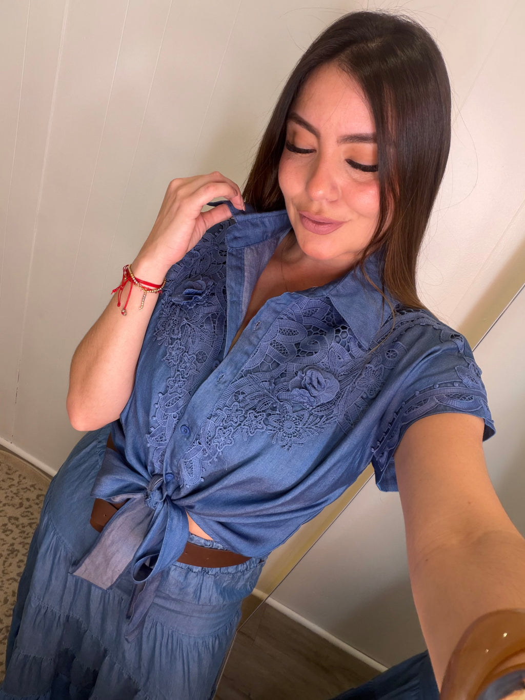 Floral Charm Blue Denim Top