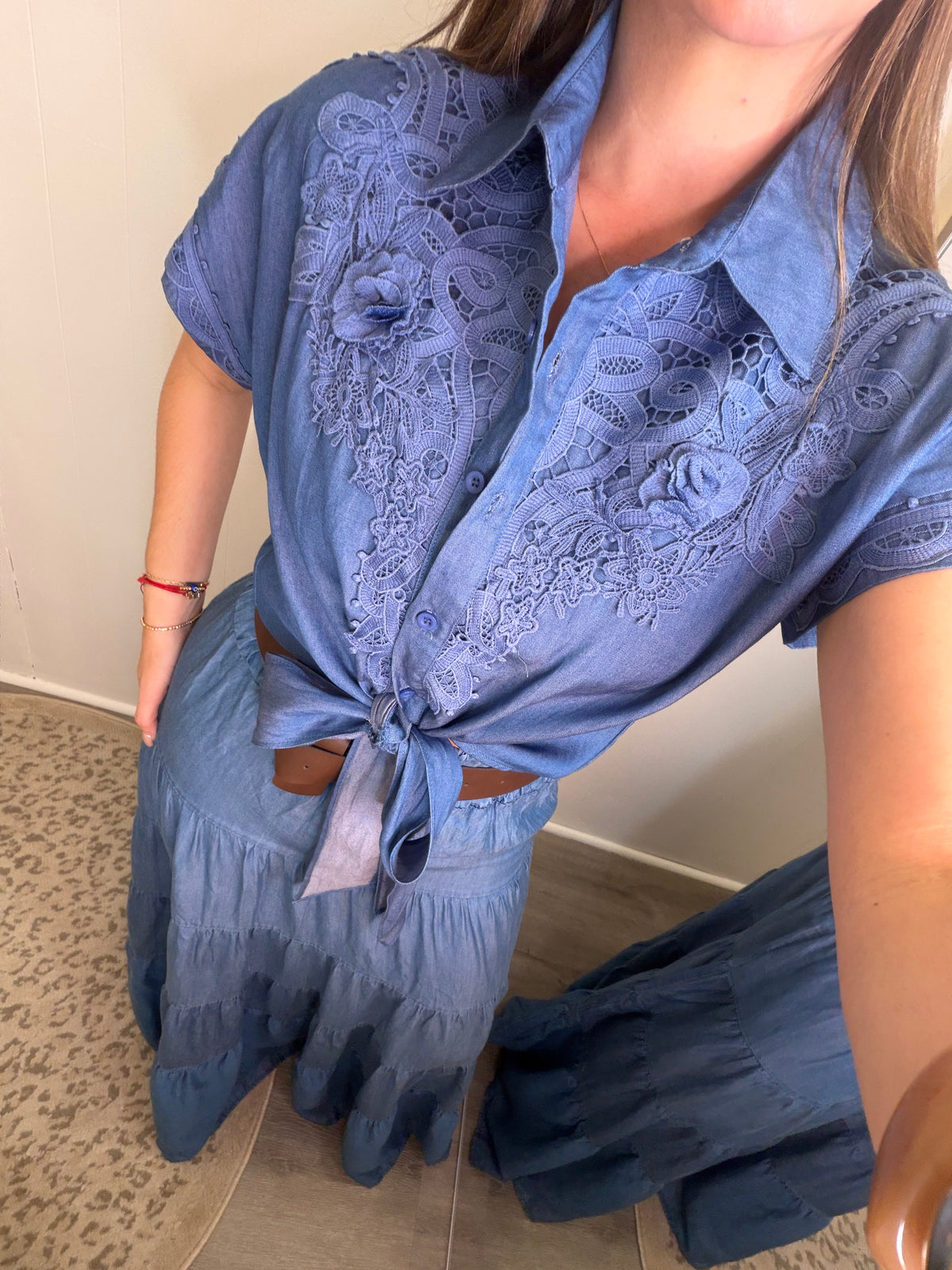 Floral Charm Blue Denim Top