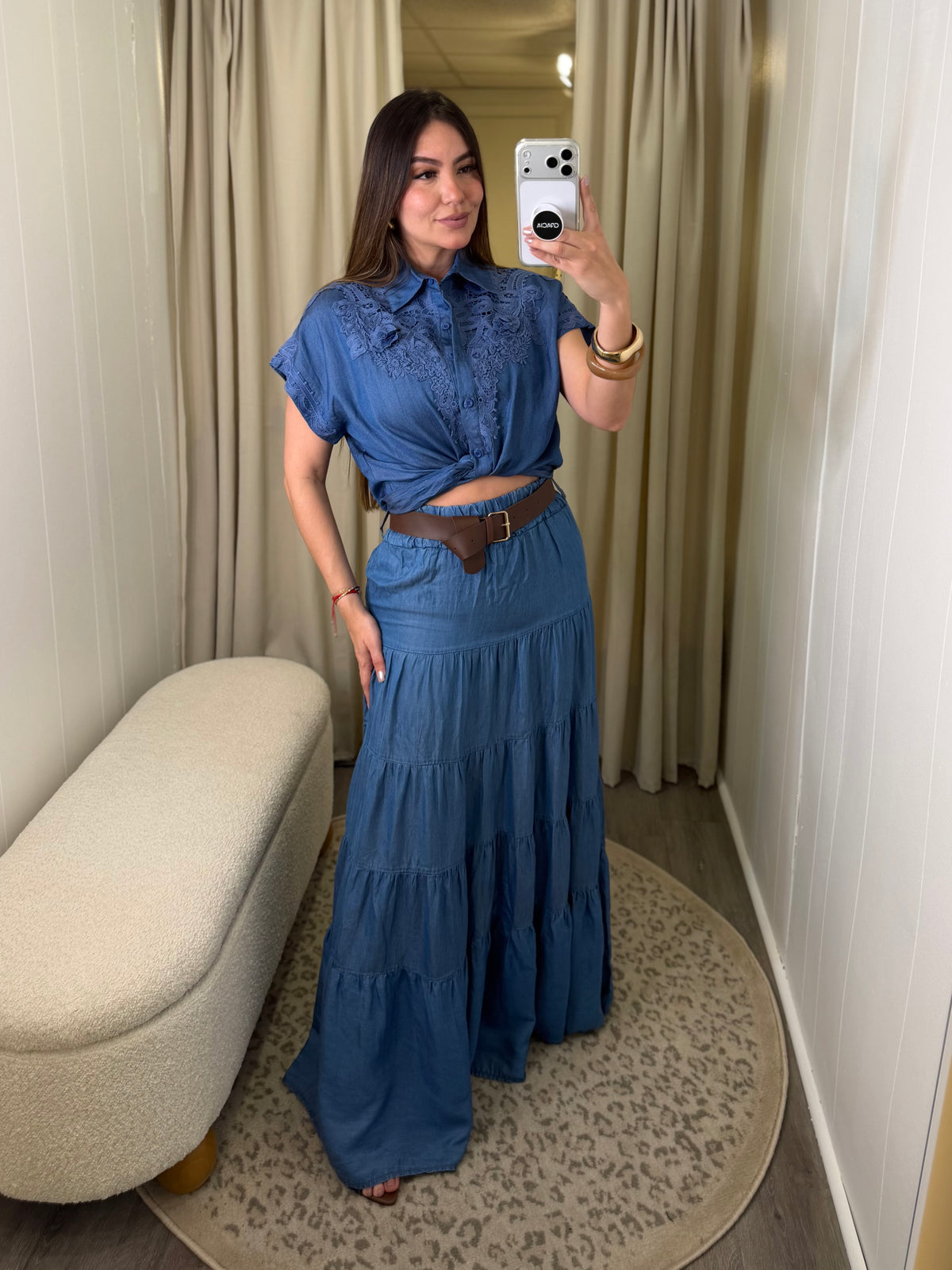 Floral Charm Blue Denim Top