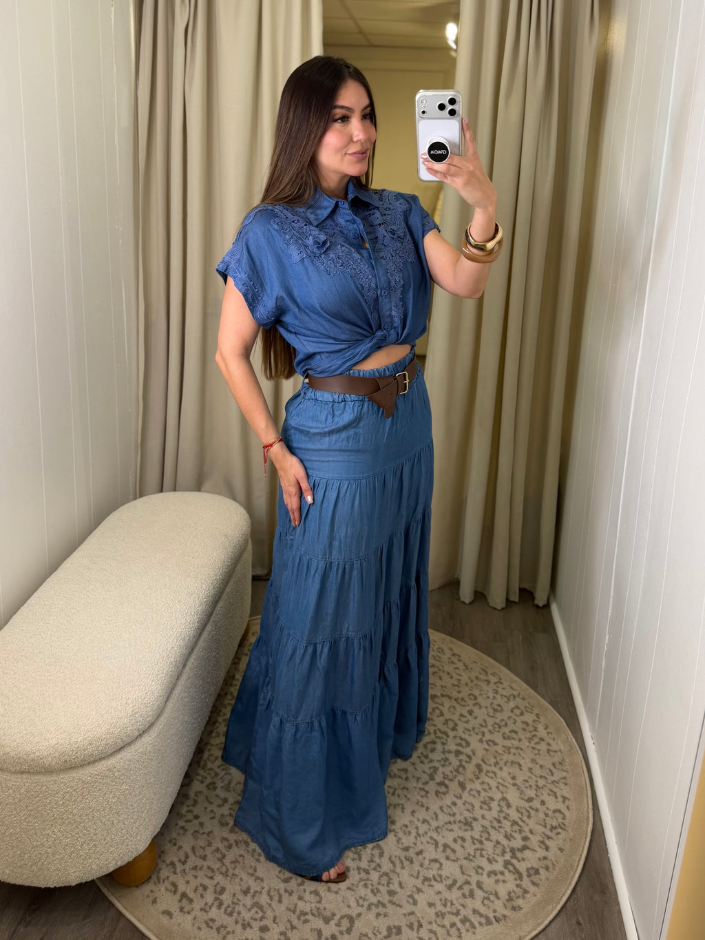 Azure Flow Denim Skirt