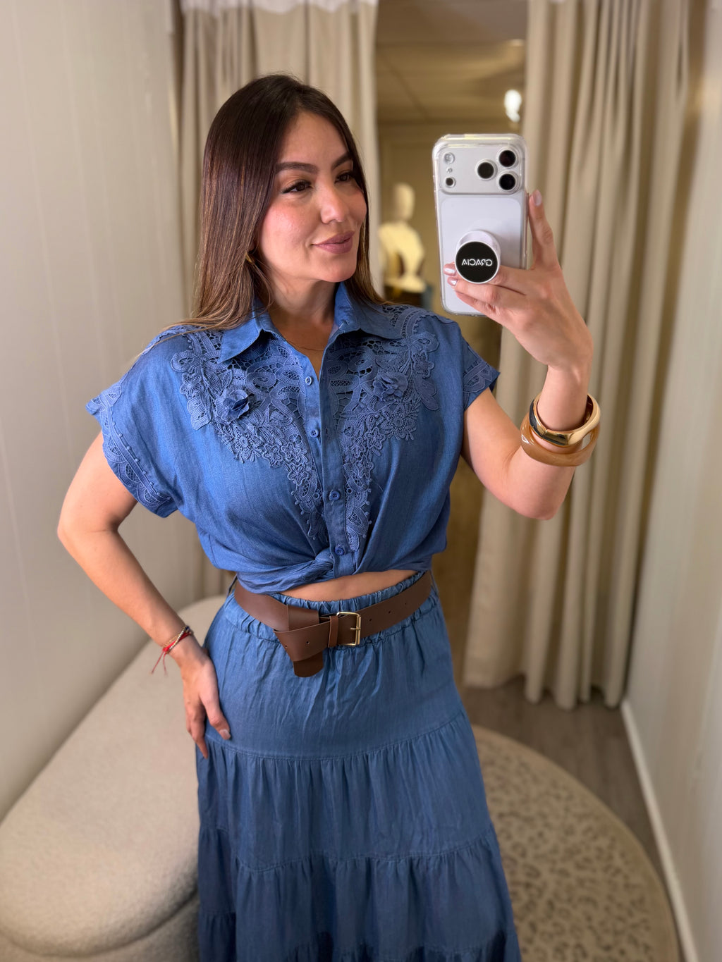 Floral Charm Blue Denim Top