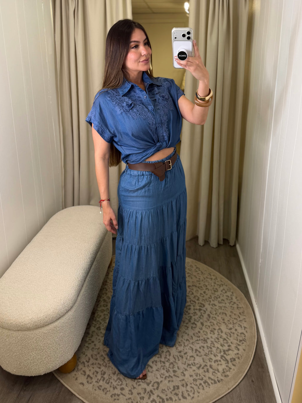 Floral Charm Blue Denim Top