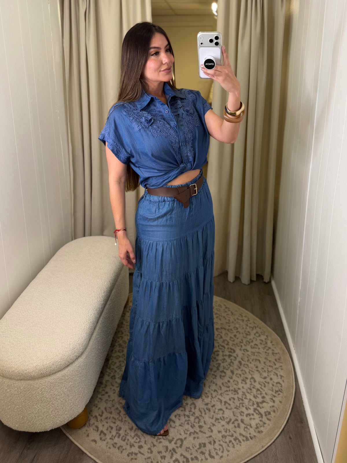 Floral Charm Blue Denim Top