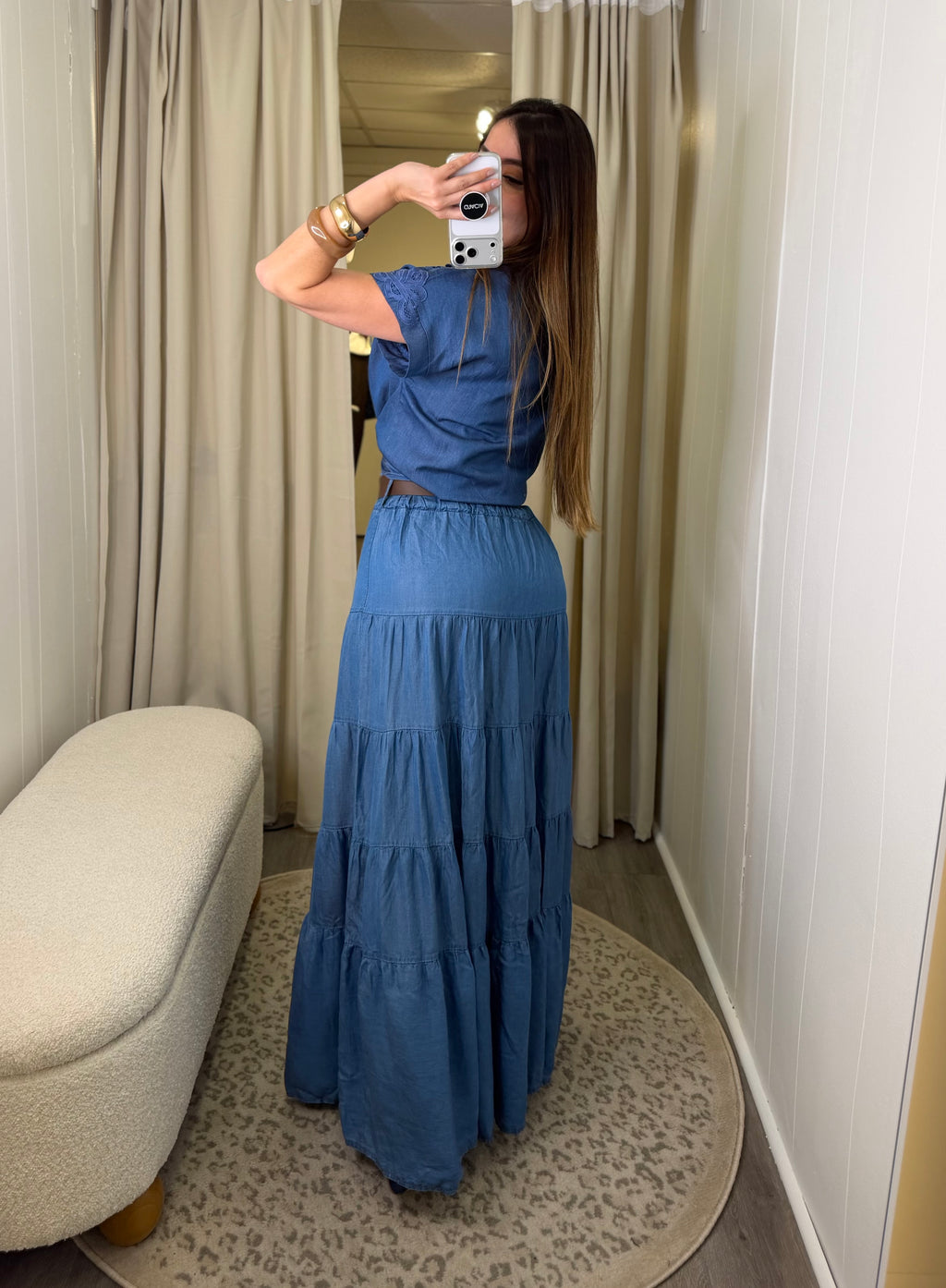 Floral Charm Blue Denim Top