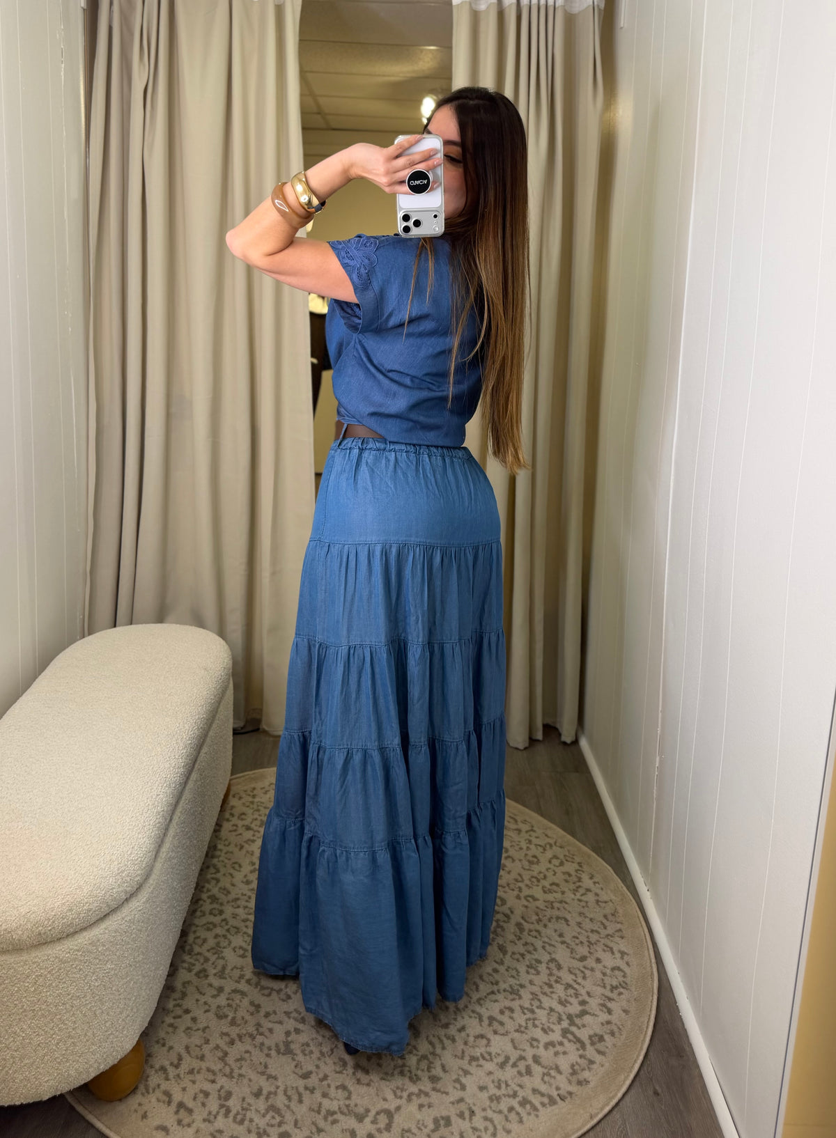 Floral Charm Blue Denim Top