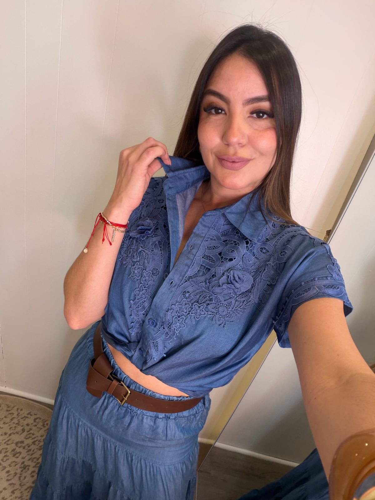 Floral Charm Blue Denim Top