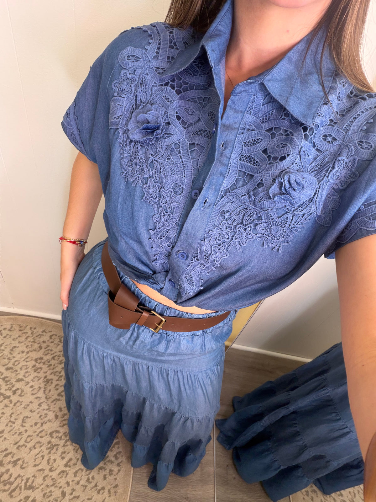 Floral Charm Blue Denim Top