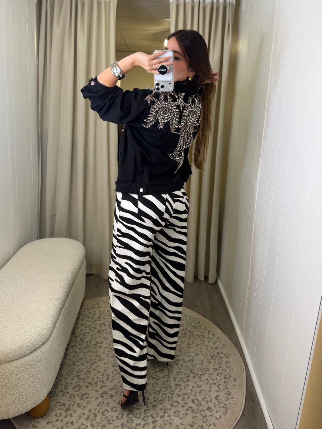 Runway Zebra Denim Barrel Pants