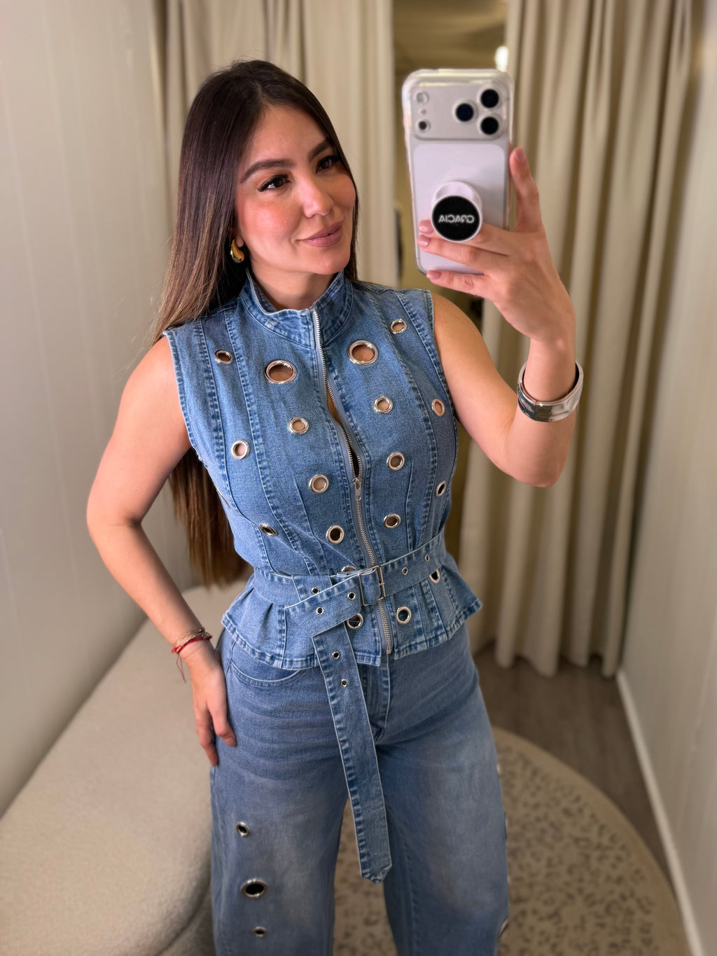 Eyelet Luxe Denim Pant Set