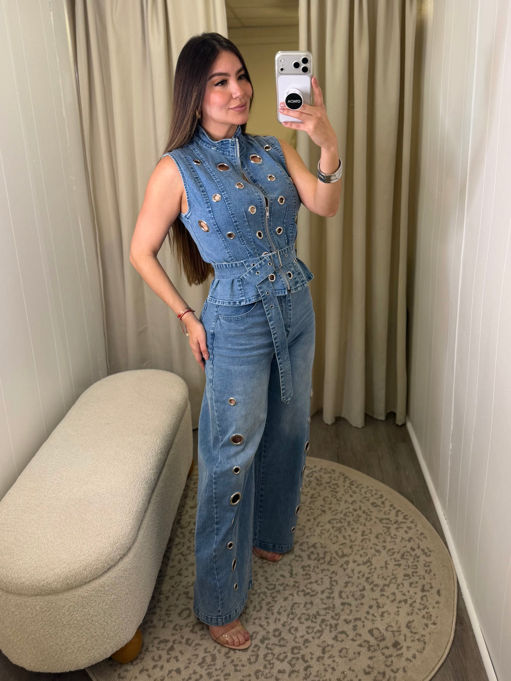 Eyelet Luxe Denim Pant Set