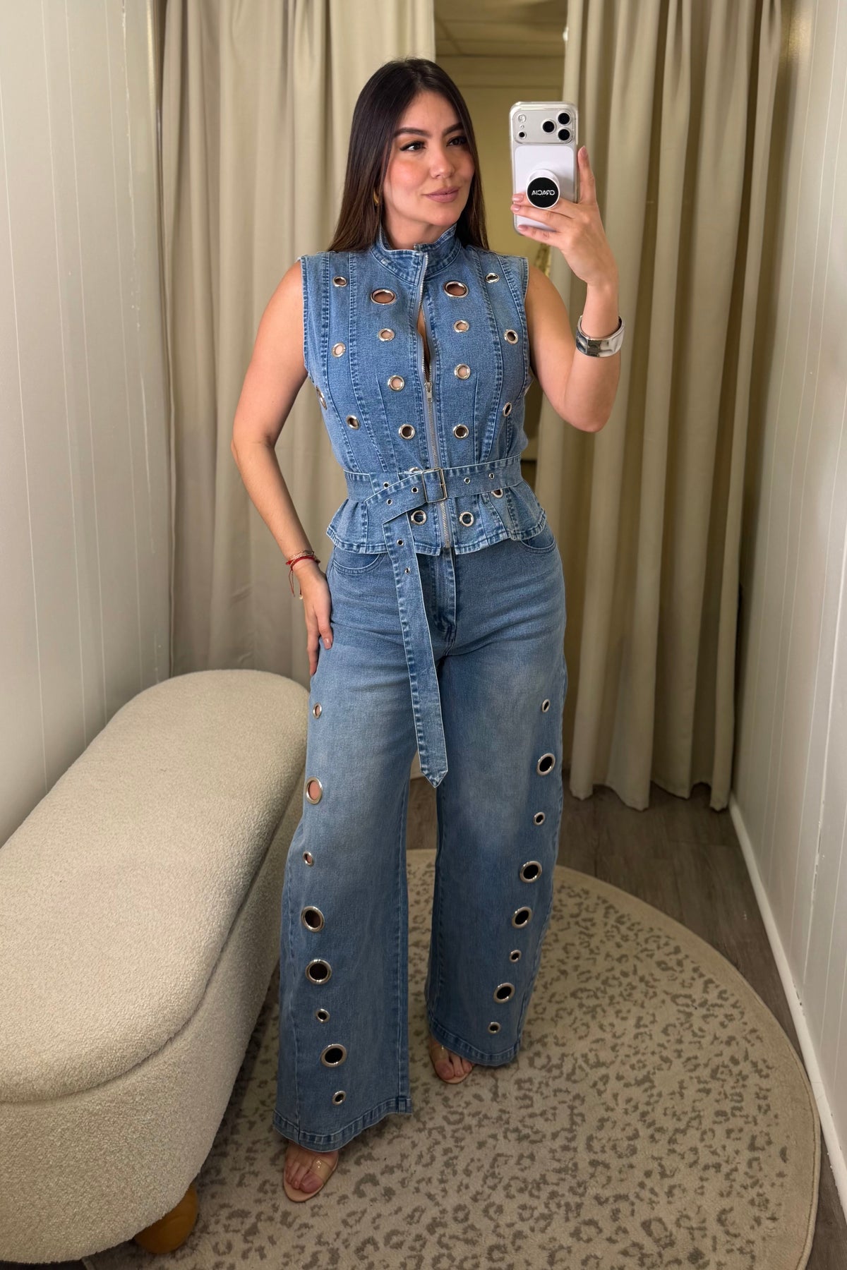 Eyelet Luxe Denim Pant Set