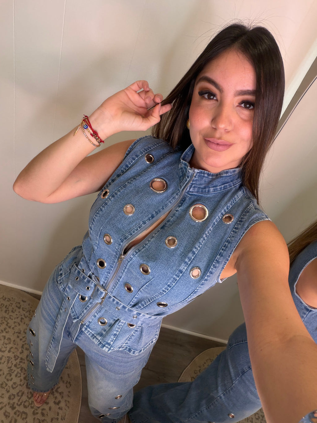 Eyelet Luxe Denim Pant Set