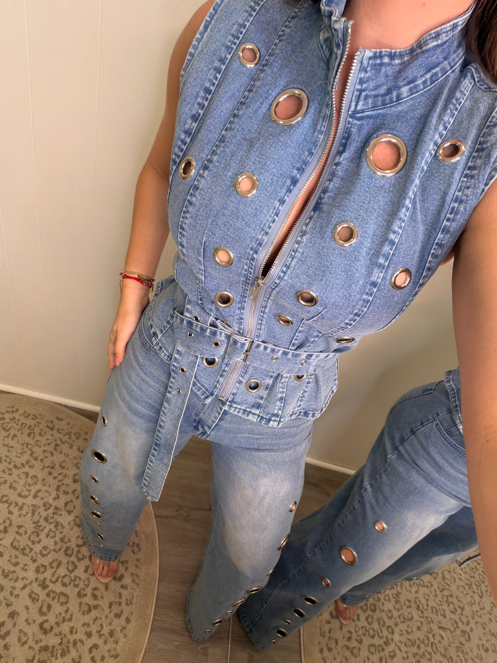 Eyelet Luxe Denim Pant Set