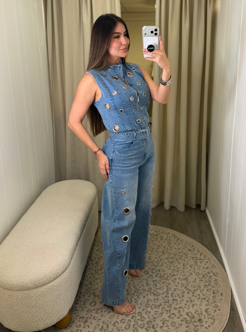 Eyelet Luxe Denim Pant Set