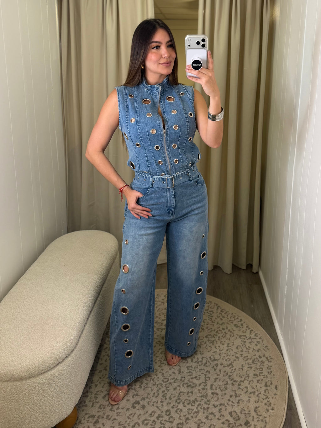 Eyelet Luxe Denim Pant Set