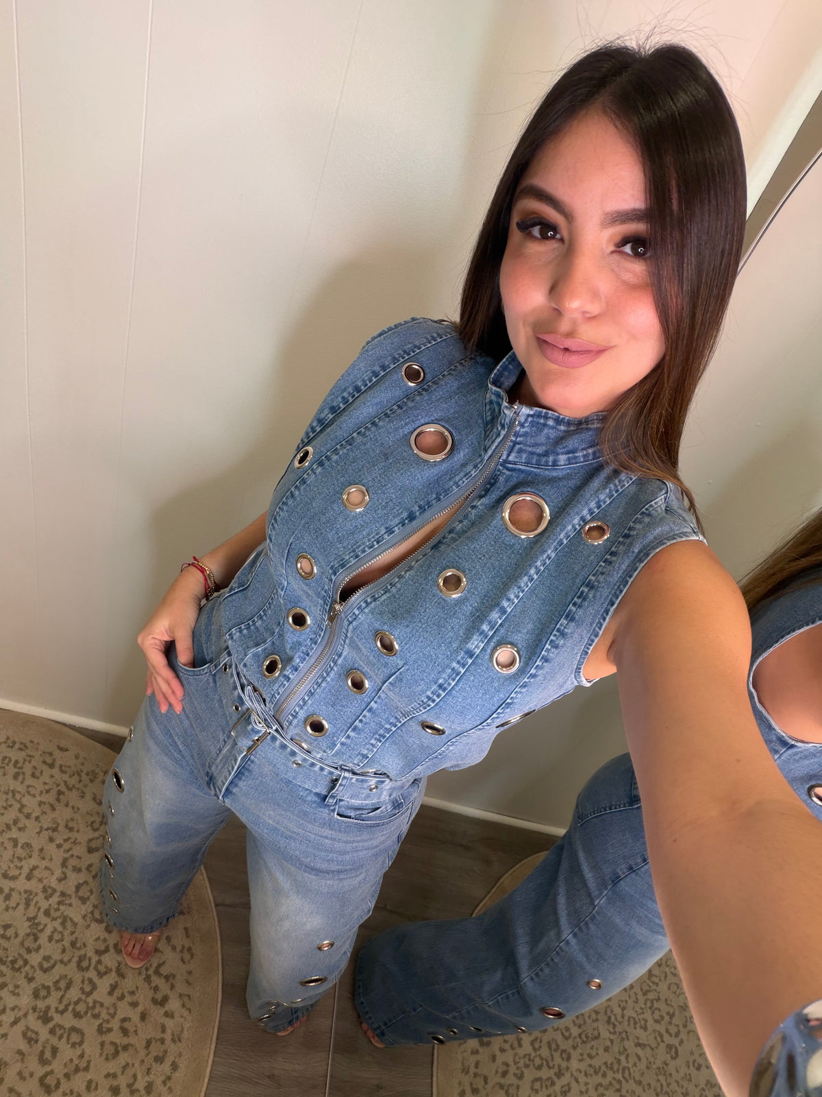 Eyelet Luxe Denim Pant Set