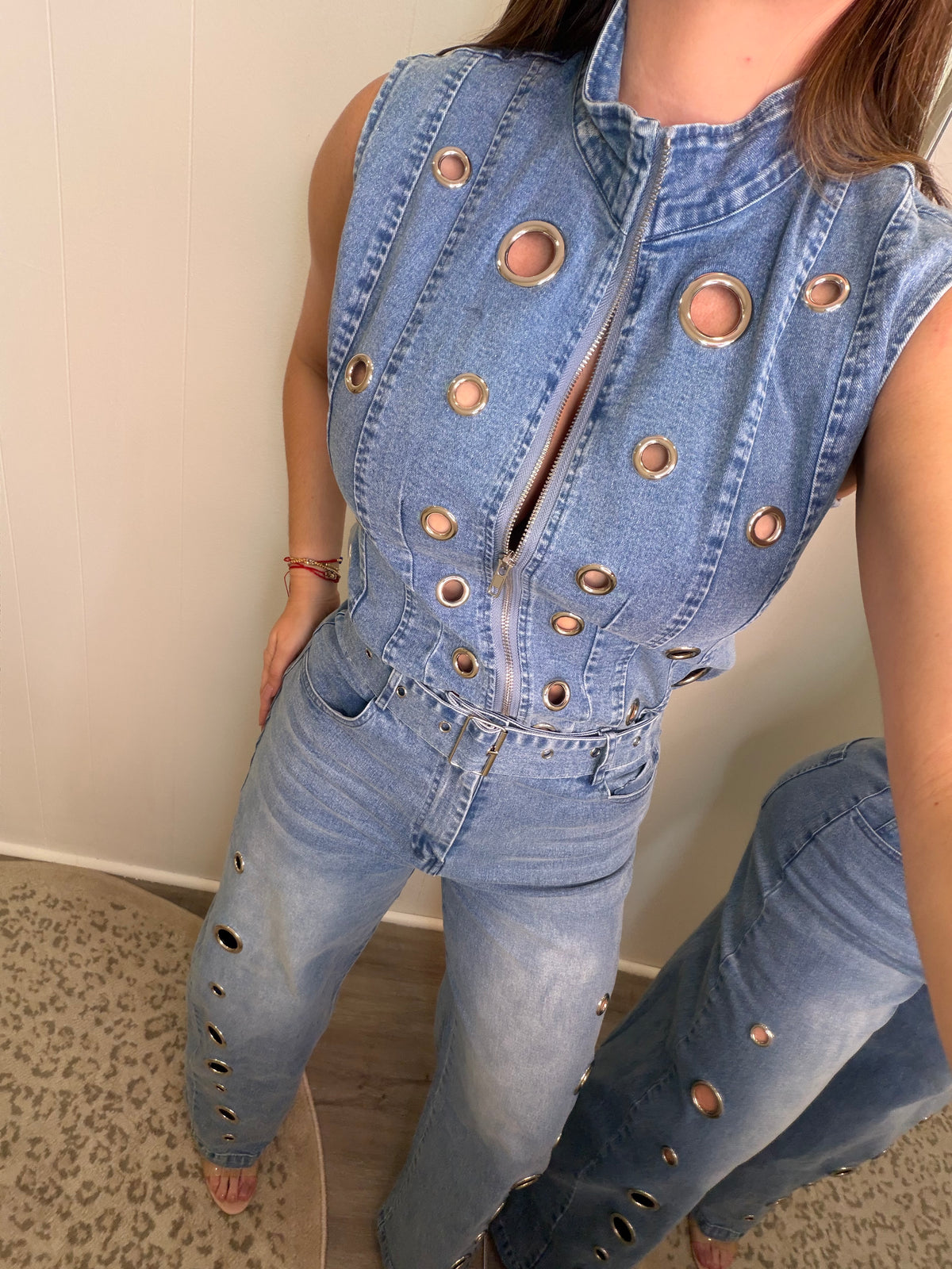 Eyelet Luxe Denim Pant Set